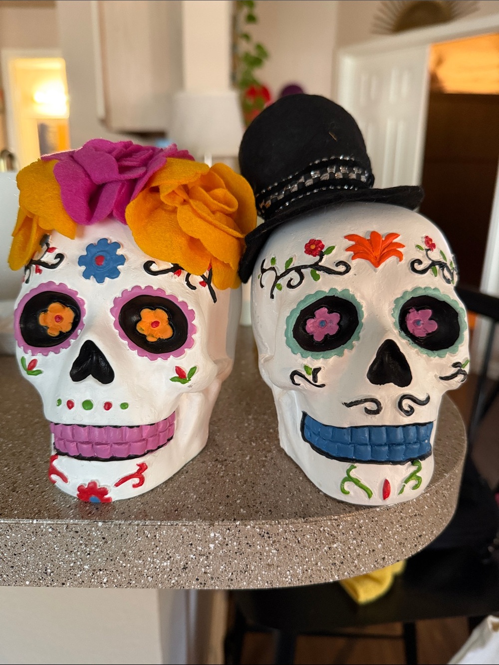 Day of the Dead Decorative Sugar Skull Set - White with Pink & Blue Accents